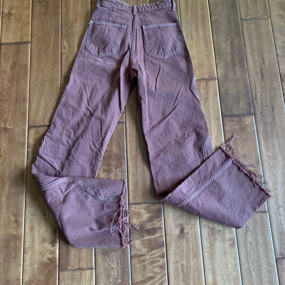 Zara brown wide leg jeans with raw seam. Size 0 (32/22). Guc - Picture 4 of 7